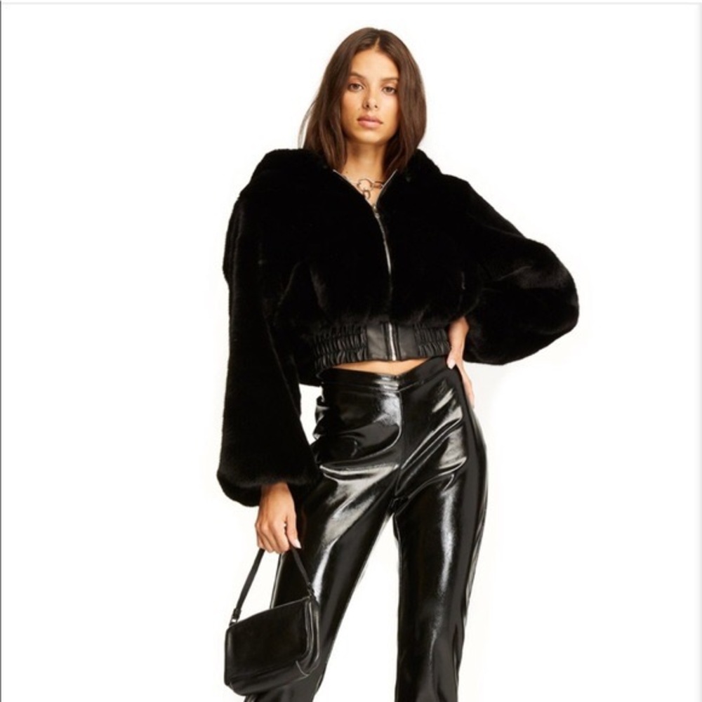I.AM.GIA Jacket 717 Faux Fur Chunky Baggy Hood Cropped Black S